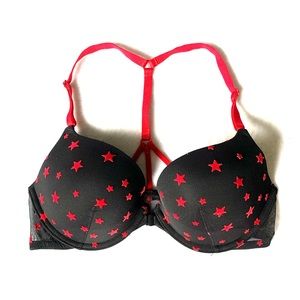 VS Black Push Up Bra with Red Stars
